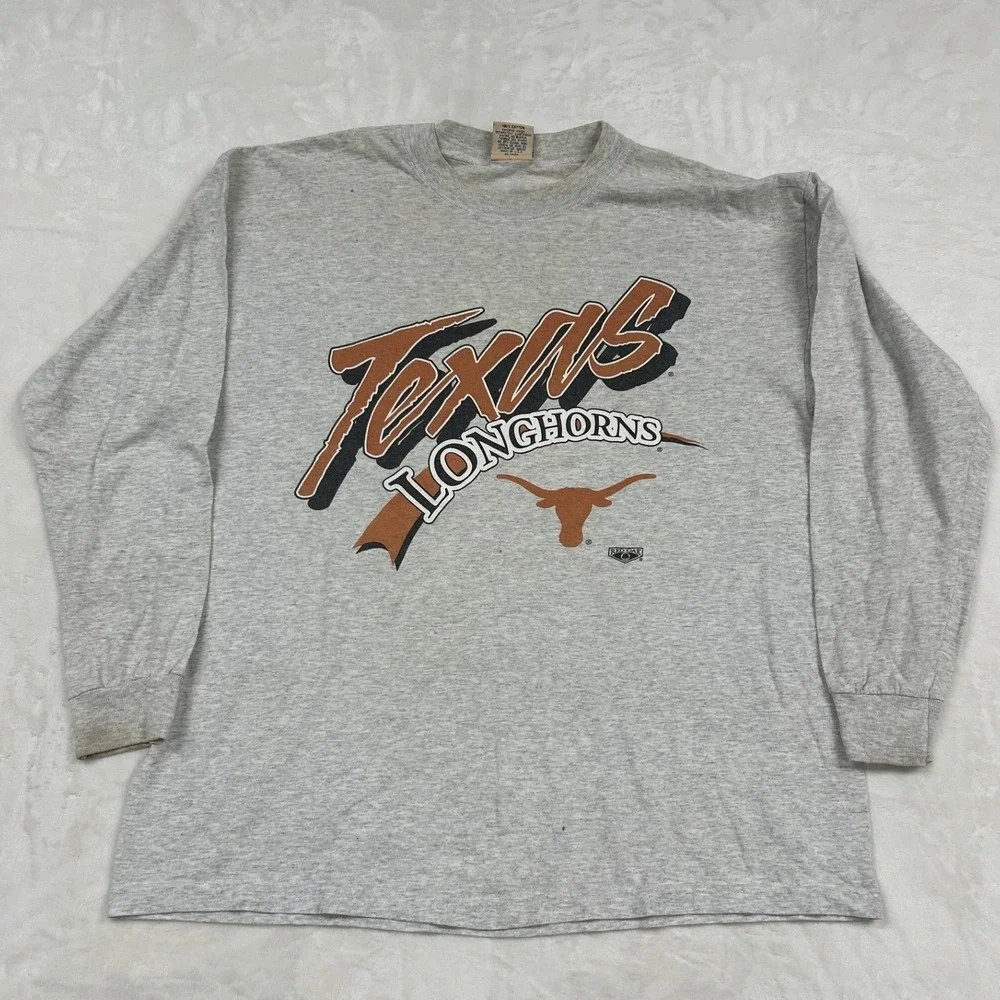 Red Oak Texas Longhorns T-Shirt Mens XL Gray Long Sleeve Vintage Made in USA